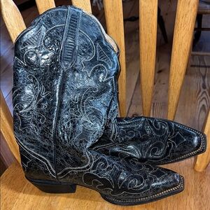 Vintage J.B. DILLON Women’s 9 B Black  Snake Inlay Goat Leather Cowgirl Boots